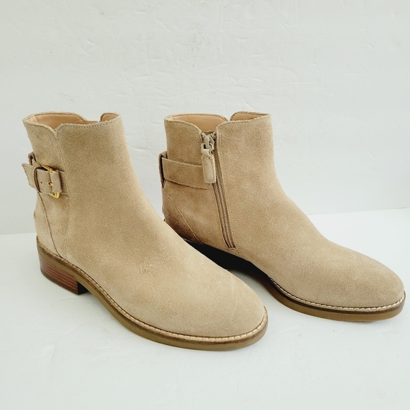 NEW Cole Haan Hampshire Brown Suede Zip Buckle Ankle Boots Size 7 - Picture 1 of 7